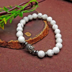 Natural White Howlite with Buddha Charm Bracelet