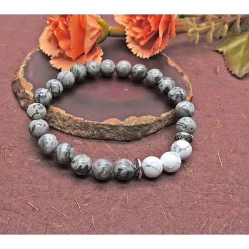 White Howlite with Grey Jasper Bracelet