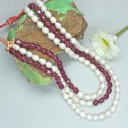 Natural Freshwater Pearl with Quartz Tumbles Necklace