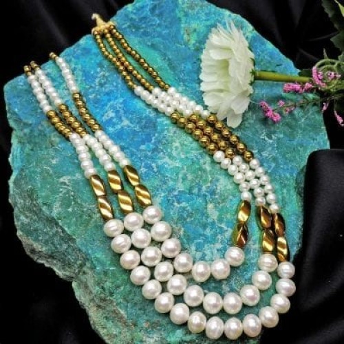 Fresh Water Pearl with golden Hematite necklace